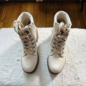 Ardene Cream Lace Up Boots with Sturdy Design